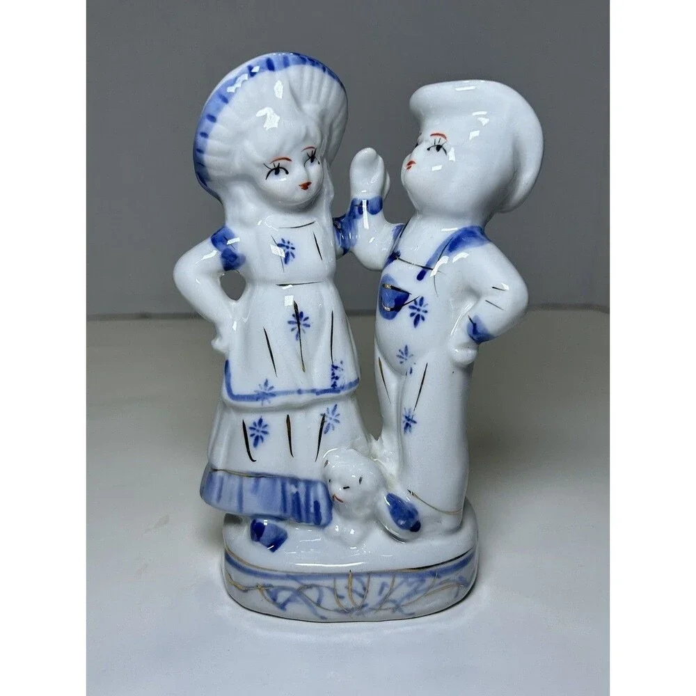 Vintage Victorian/Colonial Porcelain Children Figurine White/Blue Home Decor